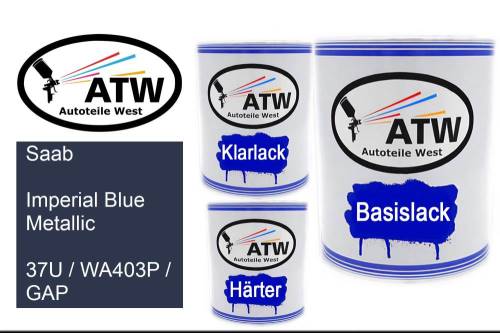 Saab, Imperial Blue Metallic, 37U / WA403P / GAP: 1L Lackdose + 1L Klarlack + 500ml Härter - Set, von ATW Autoteile West.